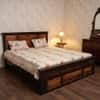 Tsk Solid Wood King Size Bed in Natural & Walnut