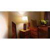 Stella Brown Wooden Table Lamp with White Fabric Lampshade