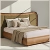 Elowen Softline King Size Bed in velvet With Oak wood Frame & Hydraulic Storage