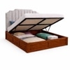 Mooh Solid Wood Queen Size Upholstered Bed With Hydraulic Storage (Provincial Teak Finish, Grey Colour)