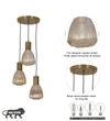 Klimt 3 Light Ceiling Pendant In Brass Finish Metal With Amber Rippled Glass Shades
