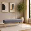 Doe Buck Upholstered Bench in Grey Colour with Channel Stitching and Gold Legs