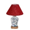 Devansh Conical Maroon Jute Shade Lamp With Wood & Mosaic Glass Base For Decoration/Office/Home/Gifting/Study For Decoration/Office/Home/Gifting/Study -(10X10X14.5) Inches -A