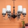 Eliante White Chandelier, 6-Light, Mild Steel And Glass, Modern Ceiling Light Fixture