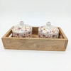 Floral Ceramic Lidded Jars with Wooden Tray Pink and Yellow Flower Pattern Set of 2 Handcrafted