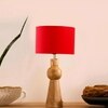 Devansh Red Cotton Table Lamp With Wood Natural Base (7X18.25 Inches)-4