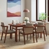 Dane Solid Wood Dining Table 6 Seater with 6 Harper Single Solid Wood Dining Chairs (Finish: Honey, Colour: Taupe Leatherette)
