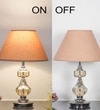 Bompton Nickel Finish Metal And Smoke Crystal Table Lamp With Beige Cotton Shade