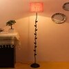 Alister Pink Natural Fiber Floor Lamp with Black Iron Base