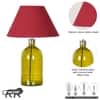 OLVIRA Modern Green Glass Table Lamp with Silver Metal Accent Maroon Shade