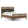 Hanoi Solid Wood Cane Queen Size Nonstorage Bed In Danish Walnut Finish with Deep Olive Colour