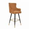 Doe Buck Nolen Upholstered Bar Stool in Brown Colour with Gold Tip Legs