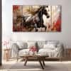 The Castle Decor Modern Horses Wall Painting Wooden Framed Digital Painting 27x48 Inch