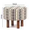 Collio Solid Wood Ottoman Pouffee in Stripe Beige Jackard fabric