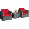 Carry Bird Wicker Patio Furniture Outdoor Balcony Chairs In Grey And Red Colour