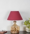 Alexandro Amber Lustere Glass And Wood Table Lamp With Maroon Cotton Shade