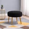 Doe Buck Luna Boucle Round Ottoman Stool in Black Colour with Gold Metal Legs