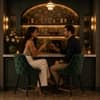 Doe Buck Upholstered Counter Height Bar Stool in Green Colour with Gold Accents