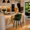 Doe Buck Mixoy Velvet Bar Stool in Emerald Green Colour with Gold Accents