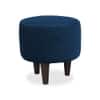 Doe Buck Velvet Round Ottoman Stool in Blue Colour with Wooden Legs