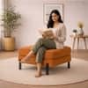 Doe Buck Luxe Boucle Square Ottoman in Rust Colour with Black Metal Legs