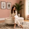Doe Buck Luxury Boucle Storage Bench in White Colour with Gold Tipped Legs