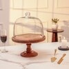 Ireka Homes Party Bell Acacia Wood Cake Stand with Glass Dome