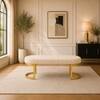 Doe Buck Upholstered Oval Bench in Beige Colour with Gold Loop Legs