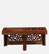 Lifty Sheesham Wood Nesting Coffee Table Set in Provincial Teak Finish With Cushioned Stools