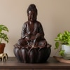 Brown Fiber Glass Twilight Lotus Buddha Indoor Water Fountain
