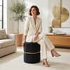 Doe Buck Gracy Velvet Round Ottoman in Black Colour with Gold Band