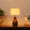 Devansh Off White Cotton Table Lamp With  Wood Natural Base  (7X13 Inches)-2