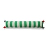 Streaky Knitted Oblong Pillow Cover With Red Pom Poms  Green Natural 35X7 Inches