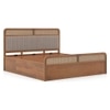 Hanoi Solid Wood Cane King Size Hydraulic Storage Bed In Amber Walnut Finish with Shitake Beige Colour