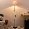 Pearl Grey Fabric Floor Lamp with Black Iron Base