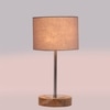 Devansh Grey Cotton Table Lamp With  Natural  Wood Base  & Steel Pipe (7X17 Inches)-7