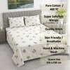 Cruz White Floral 400 TC Cotton Flat Double Queen Size Bedsheet with 2 Pillow Covers – Threads