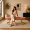Doe Buck Upholstered Oval Bench in Pink Colour with Gold Loop Legs