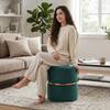 Doe Buck Gracy Velvet Round Ottoman in Teal Colour with Gold Band