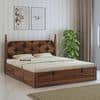 Rustic Sheesham Wood Queen Size Bed With Hydraulic Storage In Provincial Teak Finish