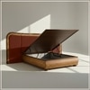 Elowen Softline Queen Size Bed in velvet With Oak wood Frame & Hydraulic Storage