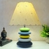 Multicolour Handpainted And Hancarved Distress Wooden Stone Finish Table Lamp