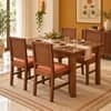 Globally Indian Trikona Solid Sheesham Wood 4 Seater Dining Table Set 4 Chairs Terracotta Orange