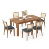 Brighton Xl 6 Seater Dining Table With 6 Reed Dining Chairs (Finish : Amber Walnut, Chair Colour : Night Blue Velvet)