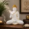 Devotional Divine Blessing Buddha Statue in 15 Inch in White and Gold Colour