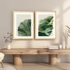 Abstract Face Green Leaf Set of 2 Framed Posters Boho Art 45x60 cm