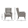 Joan Printed Infinity Grid Fabric Wing Chair in White Colour