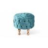 Louisville Acacia Wood Accent Round Pouf Stool in Turquoise