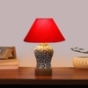 Devansh Conical Red Cotton Shade Lamp With Wood & Mosaic Glass Base For Decoration/Office/Home/Gifting/Study For Decoration/Office/Home/Gifting/Study -(10X10X14.5) Inches -A