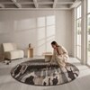 Handmade Round Wool Rug Modern Abstract Brown Grey 5 Feet Carpet